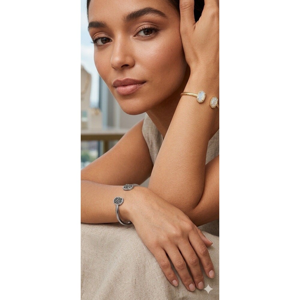Kendra scott BUNDLE OF 2  Elton GOLD /SILVER Cuff Bracelet in Iridescent Drusy